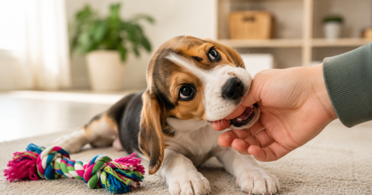 Why Is My Puppy Biting My Hands? Golden Retriever puppy gently biting its owner's hand during play