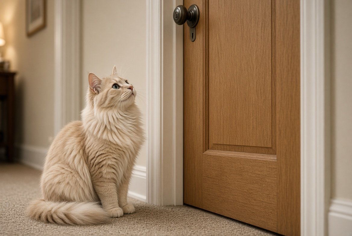 why does my cat wait outside my bedroom door