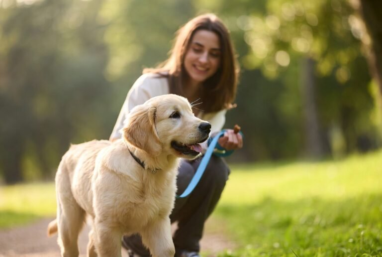 How to Leash Train a Puppy with a young puppy learning loose-leash walking using positive reinforcement and a comfortable harness