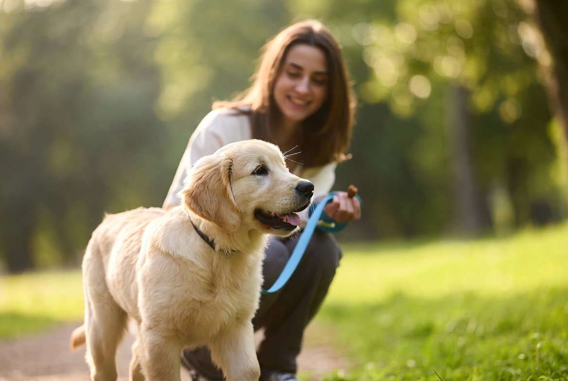 How to Leash Train a Puppy with a young puppy learning loose-leash walking using positive reinforcement and a comfortable harness