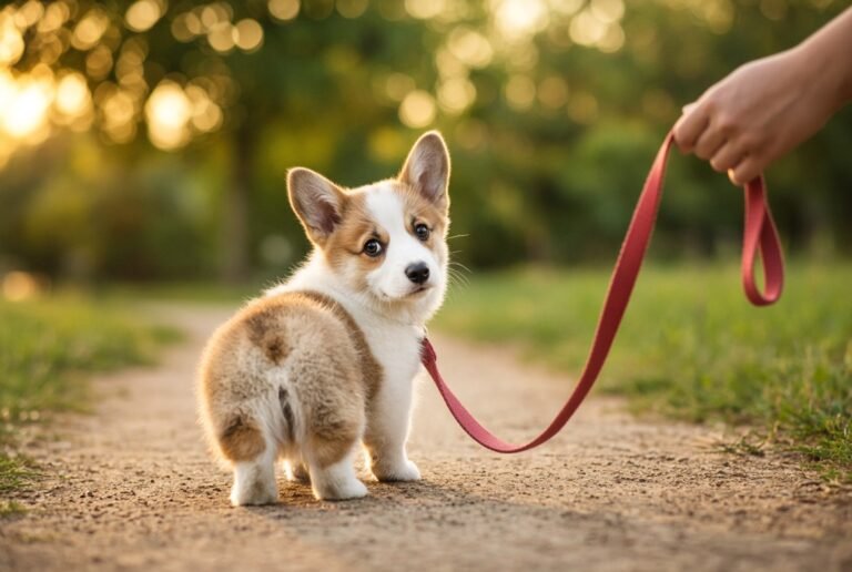 Why Does My Puppy Stop Walking and Look at Me? Puppy sitting on leash during a walk