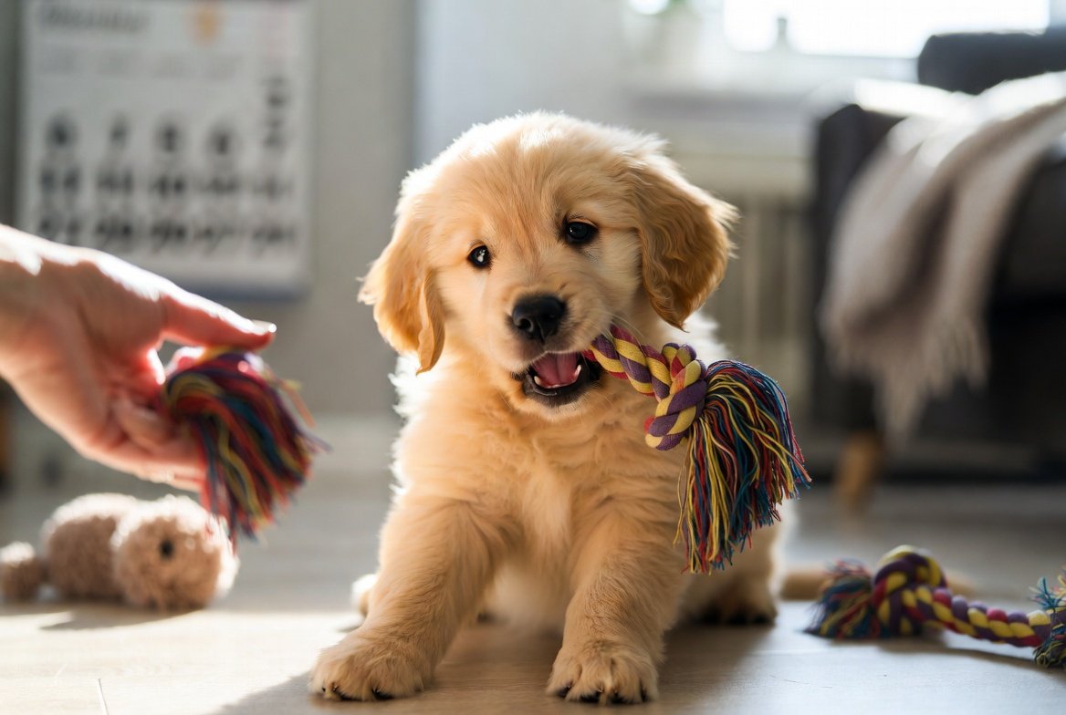 When Do Puppies Stop Biting puppy biting age timeline showing a puppy learning gentle behavior